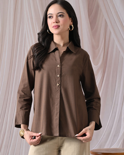 Brown Pure Cotton Relaxed-Fit Shirt