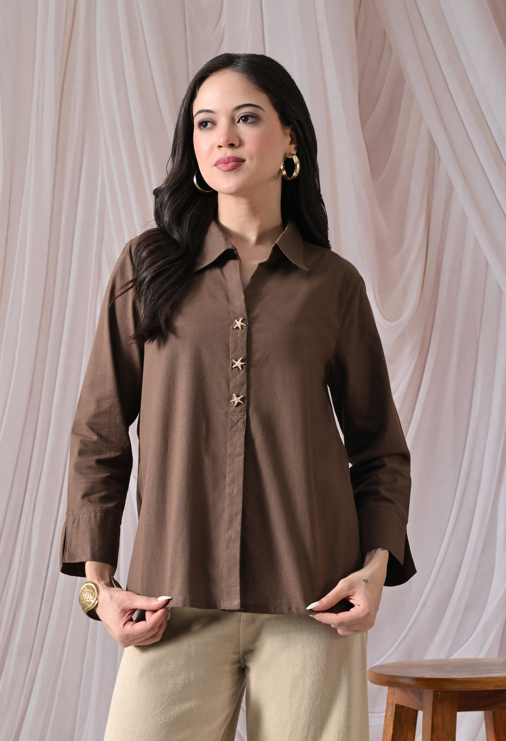 Brown Pure Cotton Relaxed-Fit Shirt