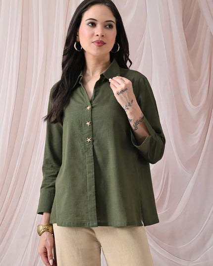 Olive Pure Cotton Relaxed-Fit Shirt