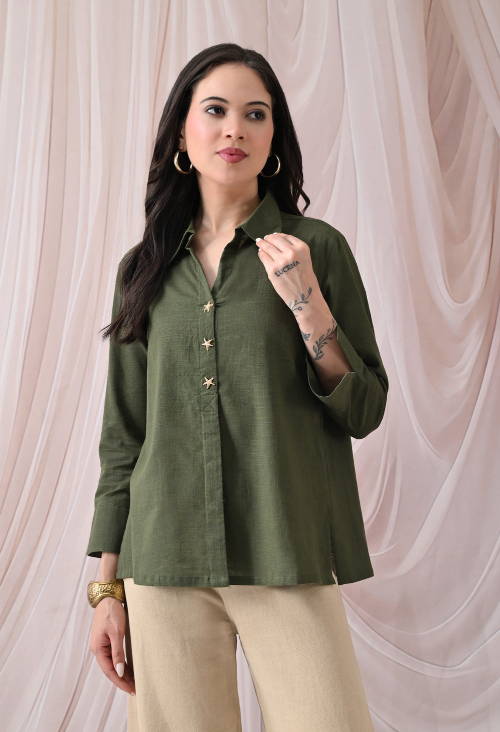 Olive Pure Cotton Relaxed-Fit Shirt