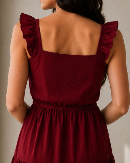 Maroon Maxi Dress – Elegant Ruffle Sleeve Maxi Dress