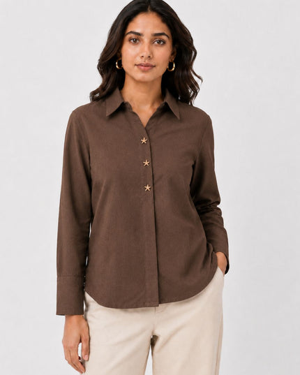Brown Pure Cotton Relaxed-Fit Shirt