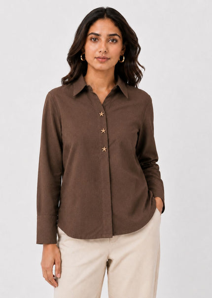 Brown Pure Cotton Relaxed-Fit Shirt