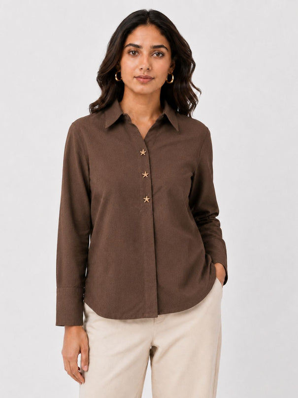 Brown Pure Cotton Relaxed-Fit Shirt