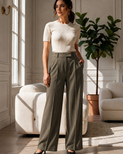 Olive High-Waist Tailored Trouser