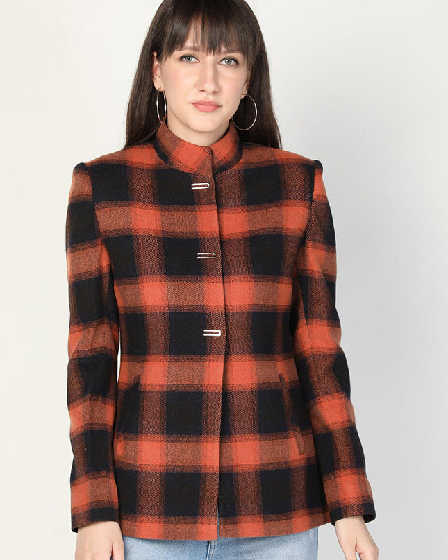 Women’s Checkered Winter Jacket – Orange MYMASHA
