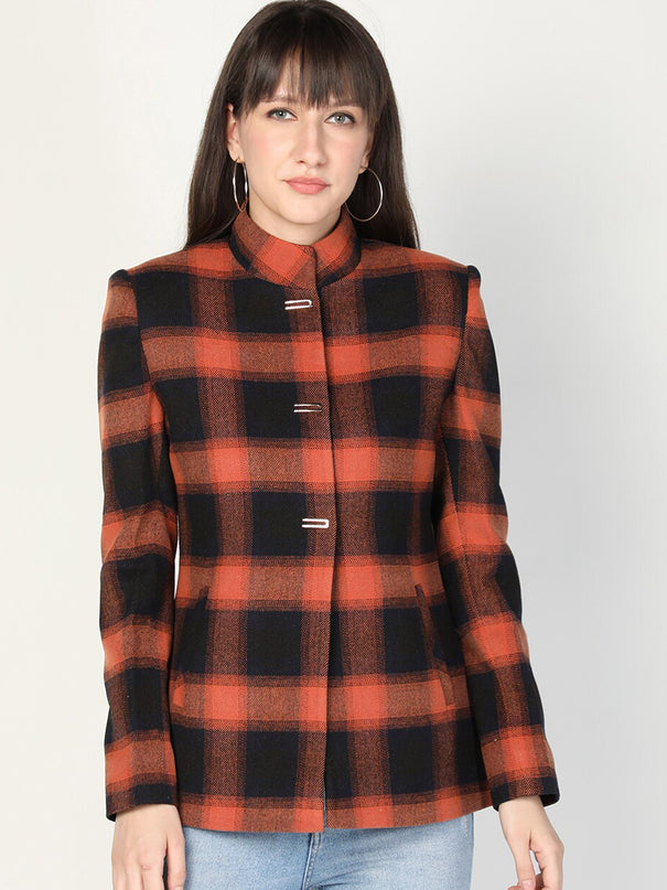 Women’s Checkered Winter Jacket – Orange