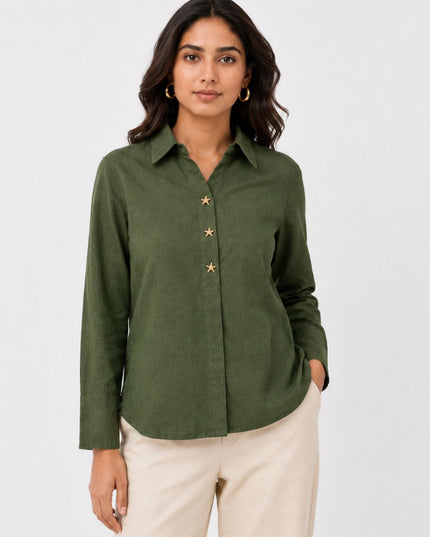 Olive Pure Cotton Relaxed-Fit Shirt