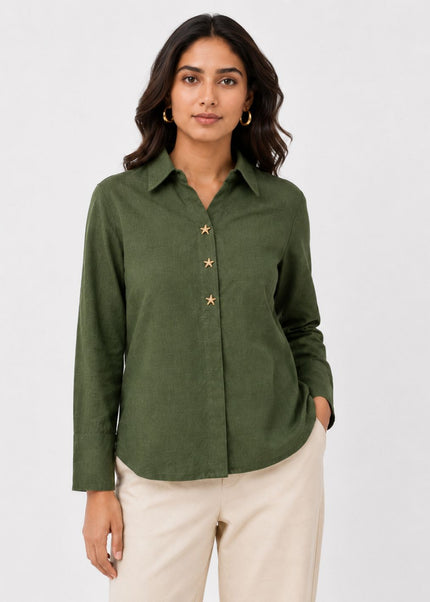 Olive Pure Cotton Relaxed-Fit Shirt
