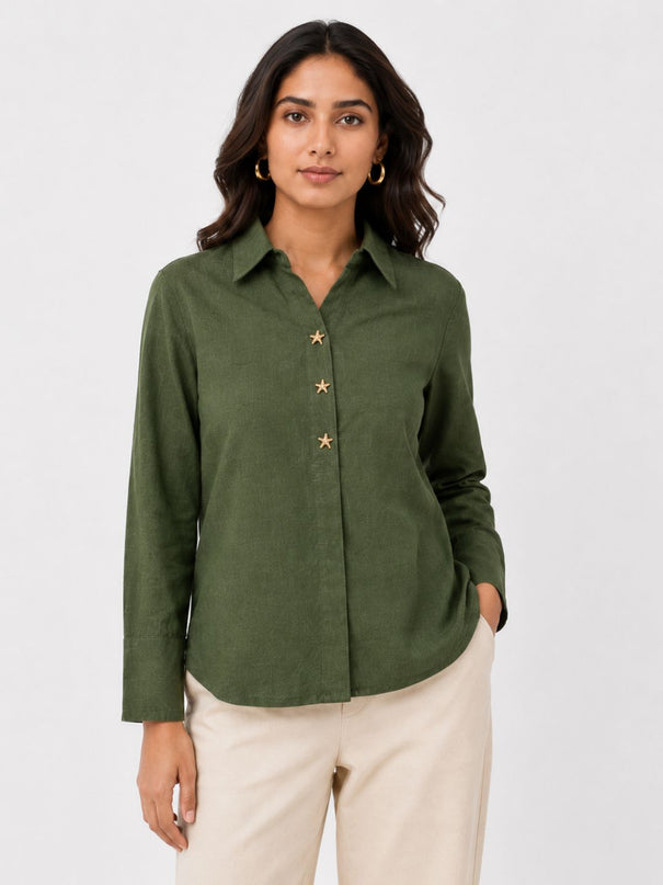 Olive Pure Cotton Relaxed-Fit Shirt