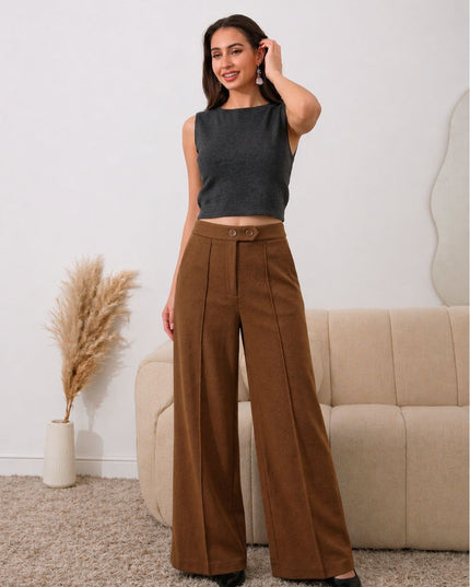 Brown High Waist Wide Leg Trousers