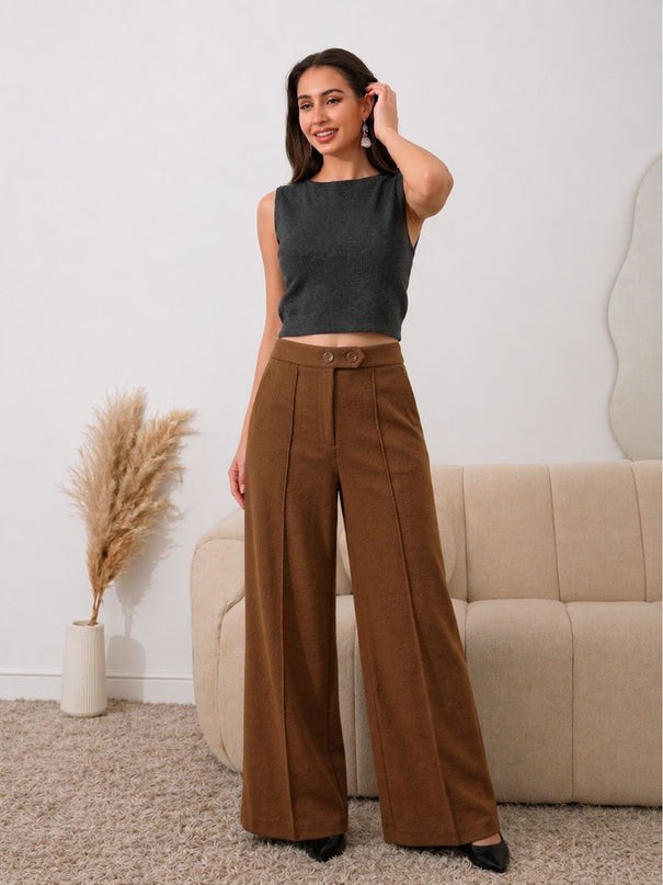 Brown High Waist Wide Leg Trousers