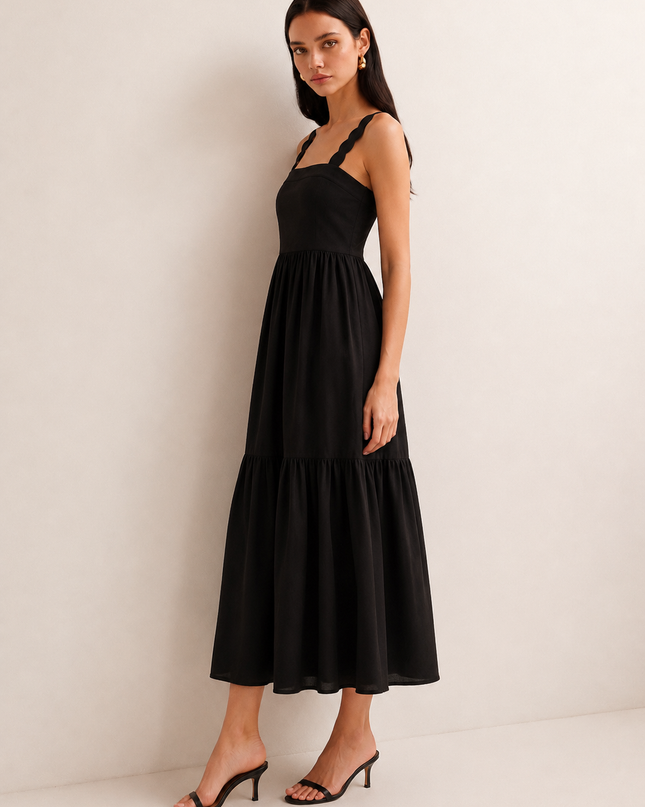 Black Scalloped Embroidered Maxi Dress