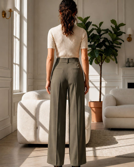 Olive High-Waist Tailored Trouser