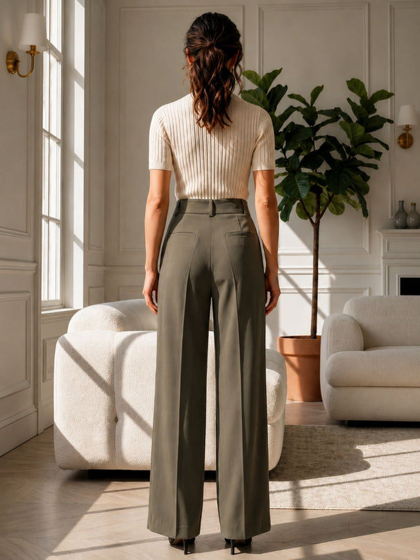 Olive High-Waist Tailored Trouser
