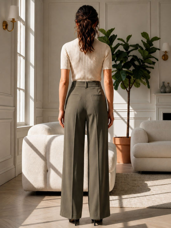 Olive High-Waist Tailored Trouser