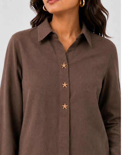 Brown Pure Cotton Relaxed-Fit Shirt