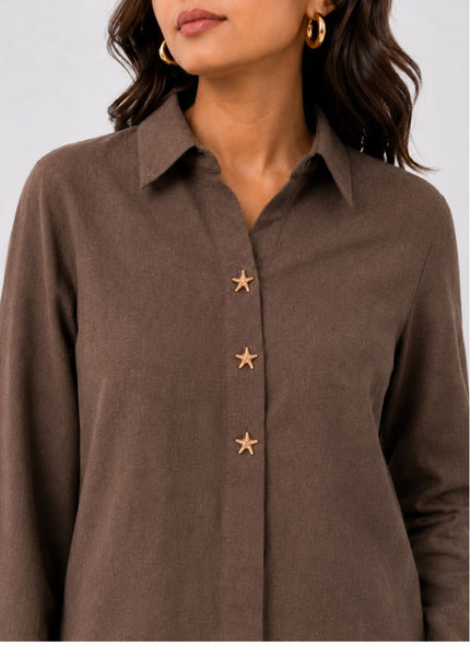 Brown Pure Cotton Relaxed-Fit Shirt