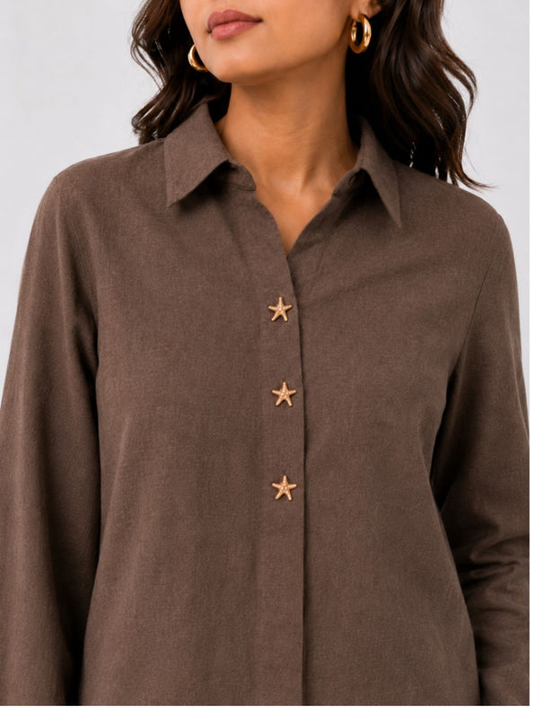 Brown Pure Cotton Relaxed-Fit Shirt