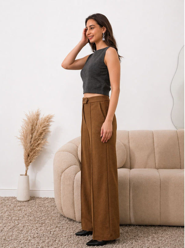 Brown High Waist Wide Leg Trousers