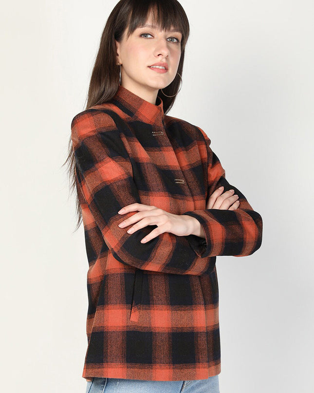 Women’s Checkered Winter Jacket – Orange MYMASHA