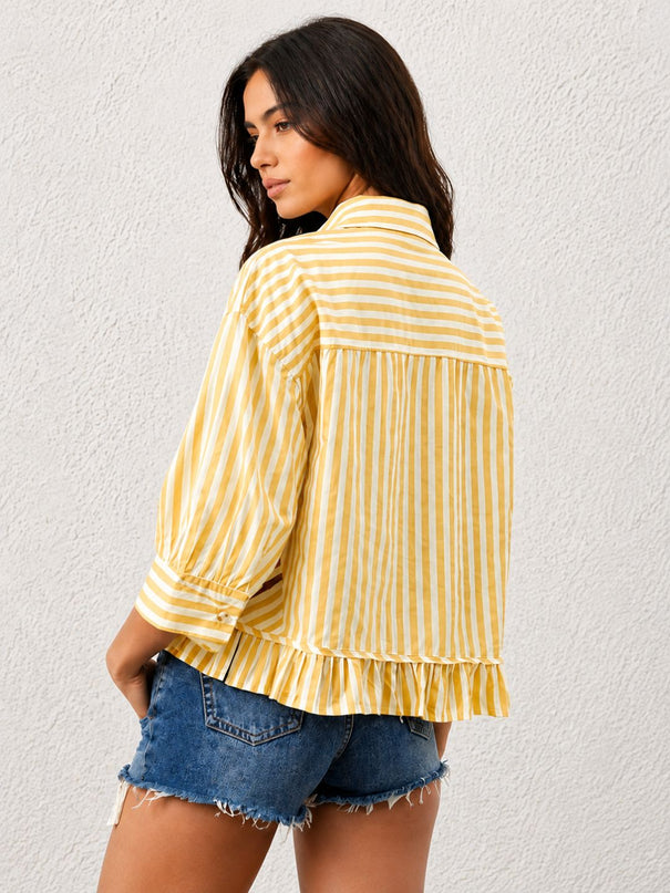Yellow Ruffled Stripe Shirt