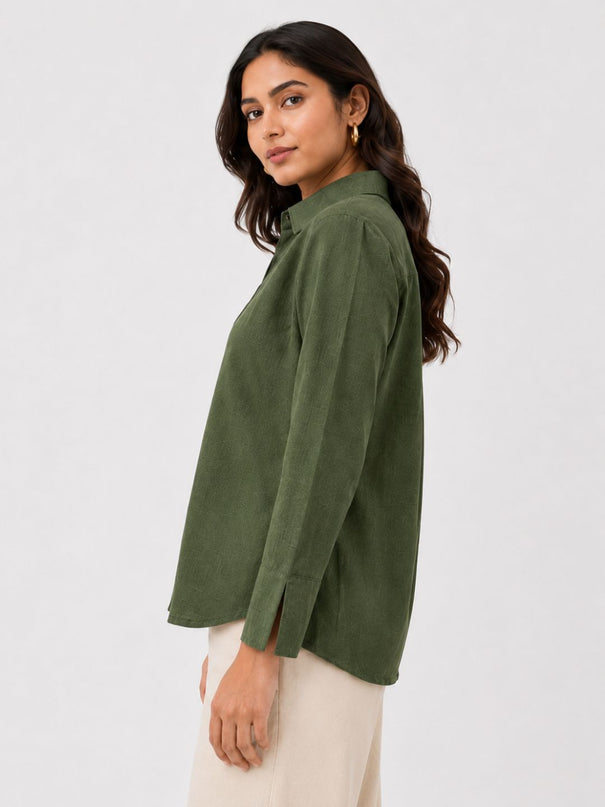 Olive Pure Cotton Relaxed-Fit Shirt