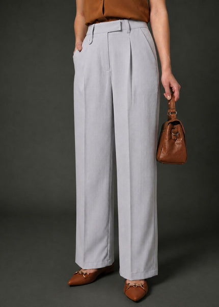 Women’s Grey High-Waist Pleated Wide-Leg Trousers