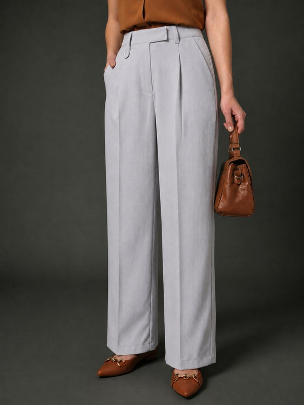 Women’s Grey High-Waist Pleated Wide-Leg Trousers
