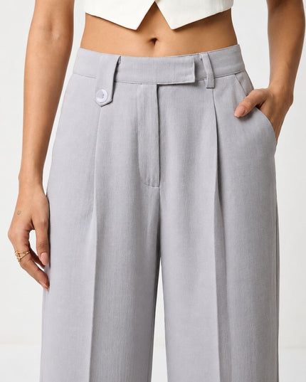 Women’s Grey High-Waist Pleated Wide-Leg Trousers