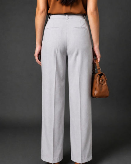 Women’s Grey High-Waist Pleated Wide-Leg Trousers
