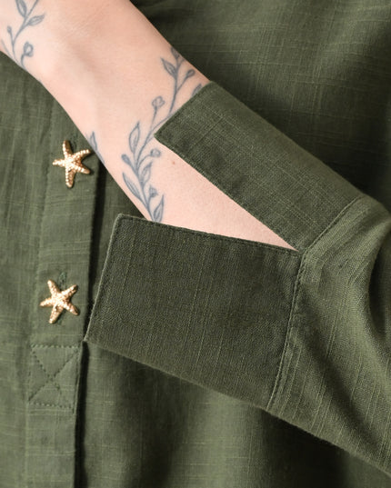 Olive Pure Cotton Relaxed-Fit Shirt