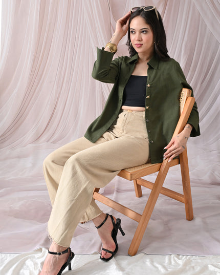 Olive Pure Cotton Relaxed-Fit Shirt