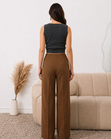 Brown High Waist Wide Leg Trousers
