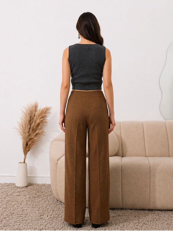 Brown High Waist Wide Leg Trousers