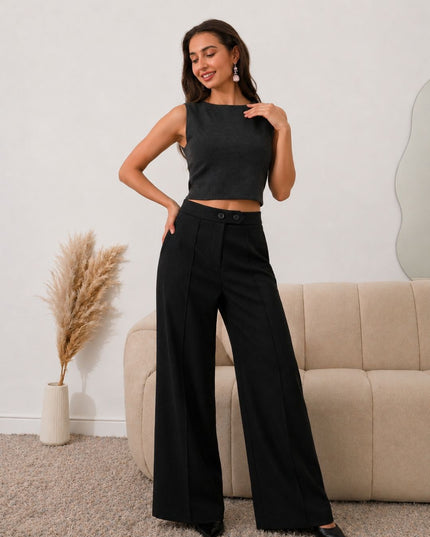 Black High Waist Wide Leg Trousers