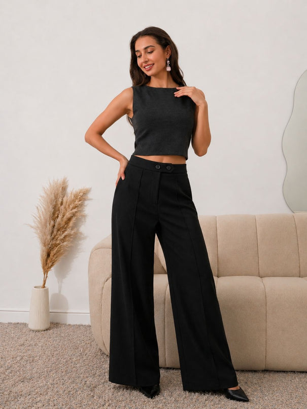 Black High Waist Wide Leg Trousers
