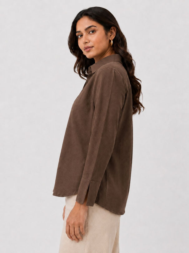 Brown Pure Cotton Relaxed-Fit Shirt