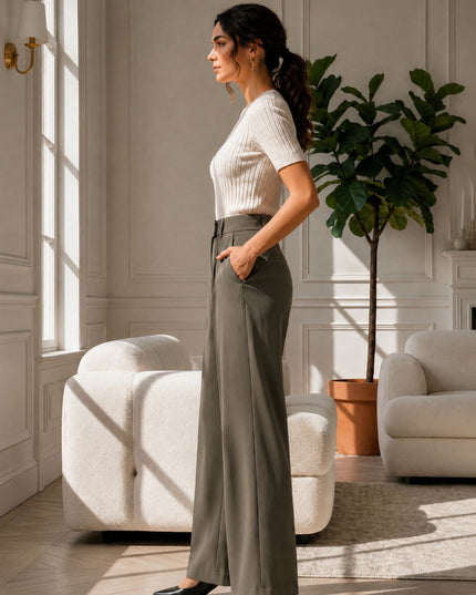 Olive High-Waist Tailored Trouser