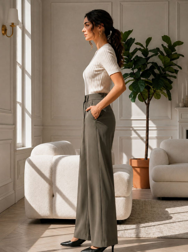 Olive High-Waist Tailored Trouser