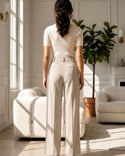 Beige High-Waist Tailored Trouser
