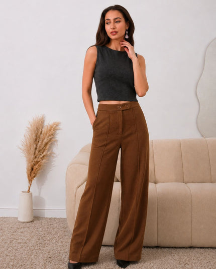Brown High Waist Wide Leg Trousers