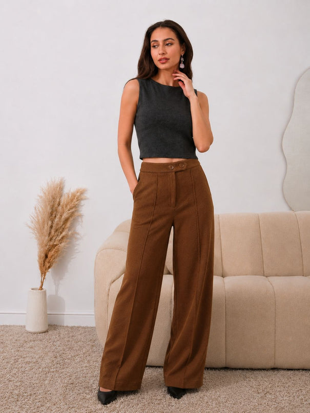 Brown High Waist Wide Leg Trousers