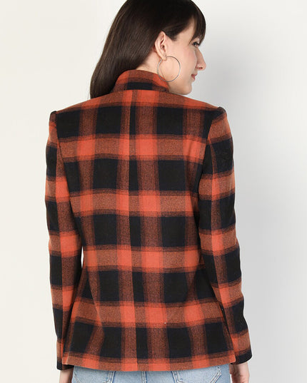 Women’s Checkered Winter Jacket – Orange