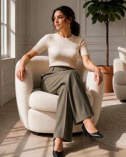 Olive High-Waist Tailored Trouser