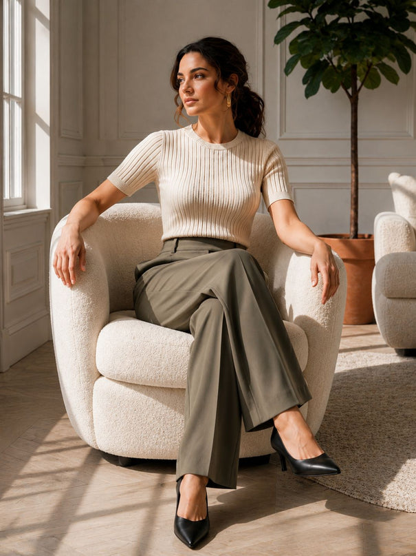Olive High-Waist Tailored Trouser