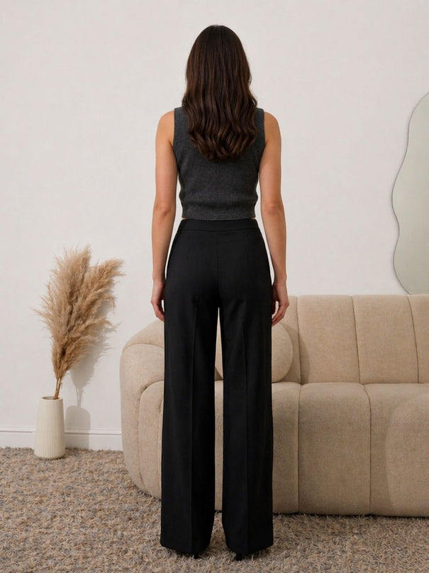 Black High Waist Wide Leg Trousers
