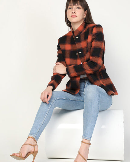 Women’s Checkered Winter Jacket – Orange