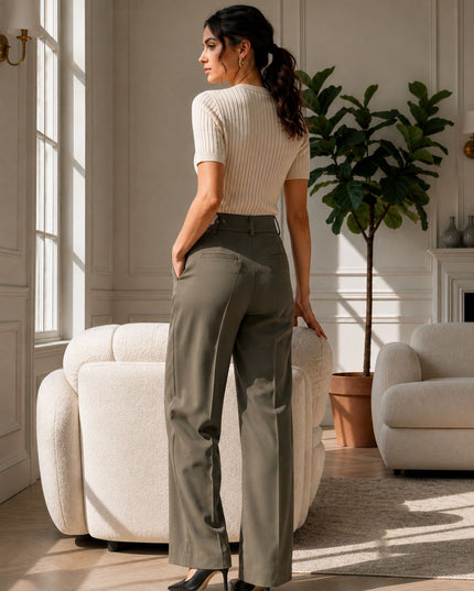 Olive High-Waist Tailored Trouser