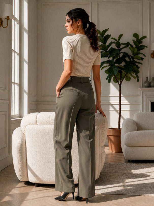Olive High-Waist Tailored Trouser